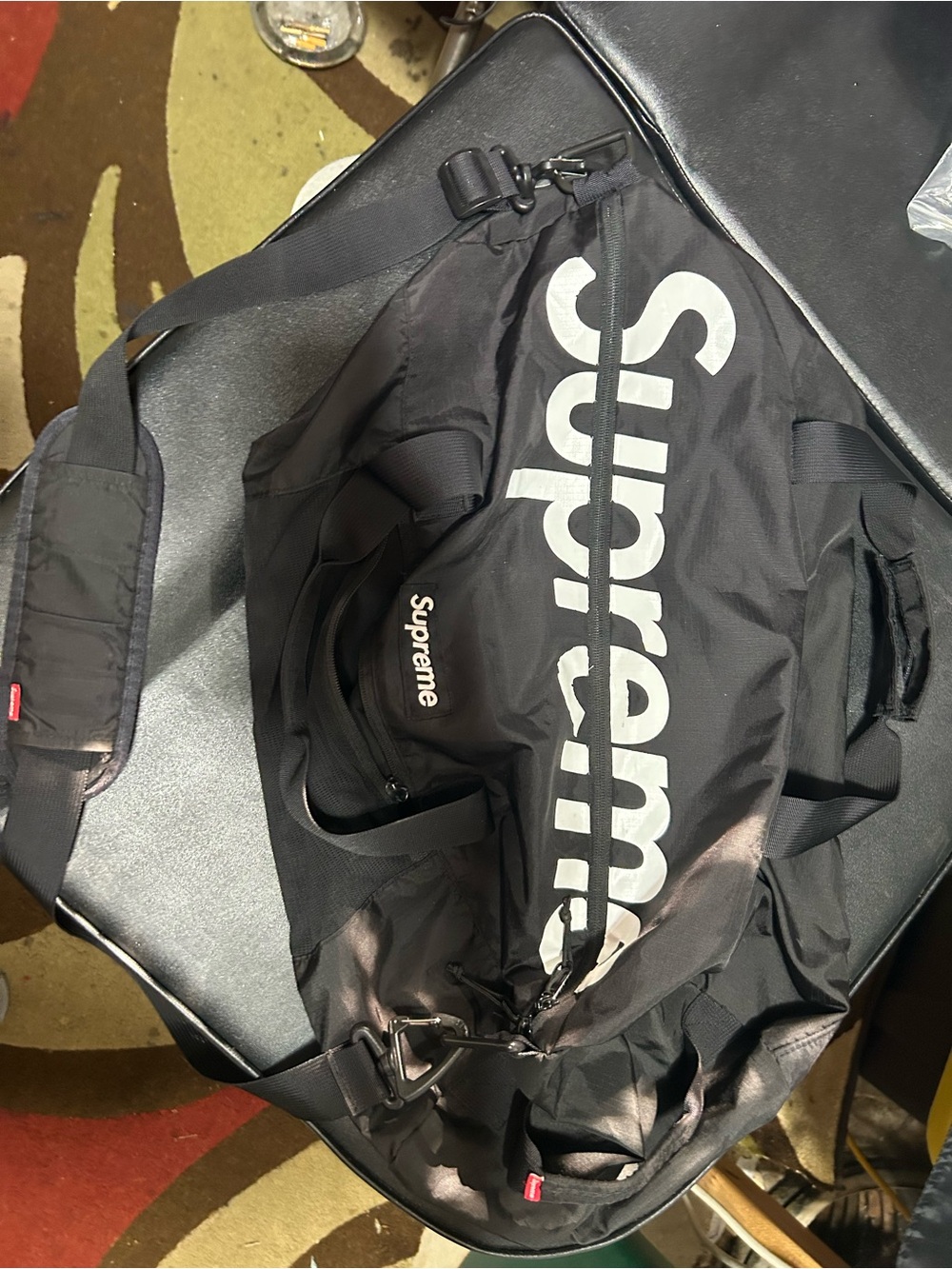 Supreme SS15 Black Duffel Bag with White Logo